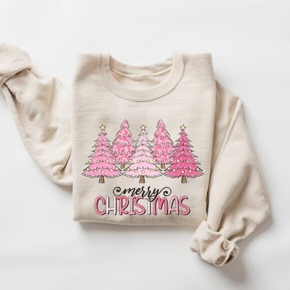 Pink Tree Christmas Sweatshirt Christmas Sweatshirt Christmas Tree Sweatshirt 90 - Picture 1 of 5